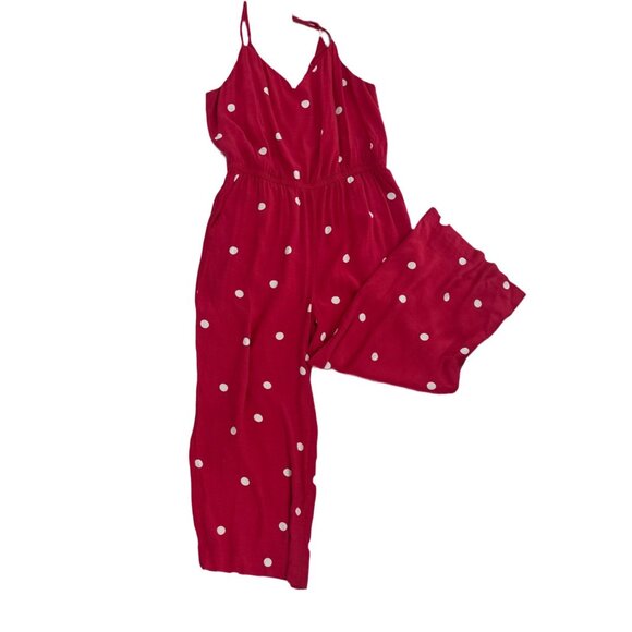LOFT Red & White Polka Dot Wide Leg Crop Jumpsuit M - Picture 5 of 6
